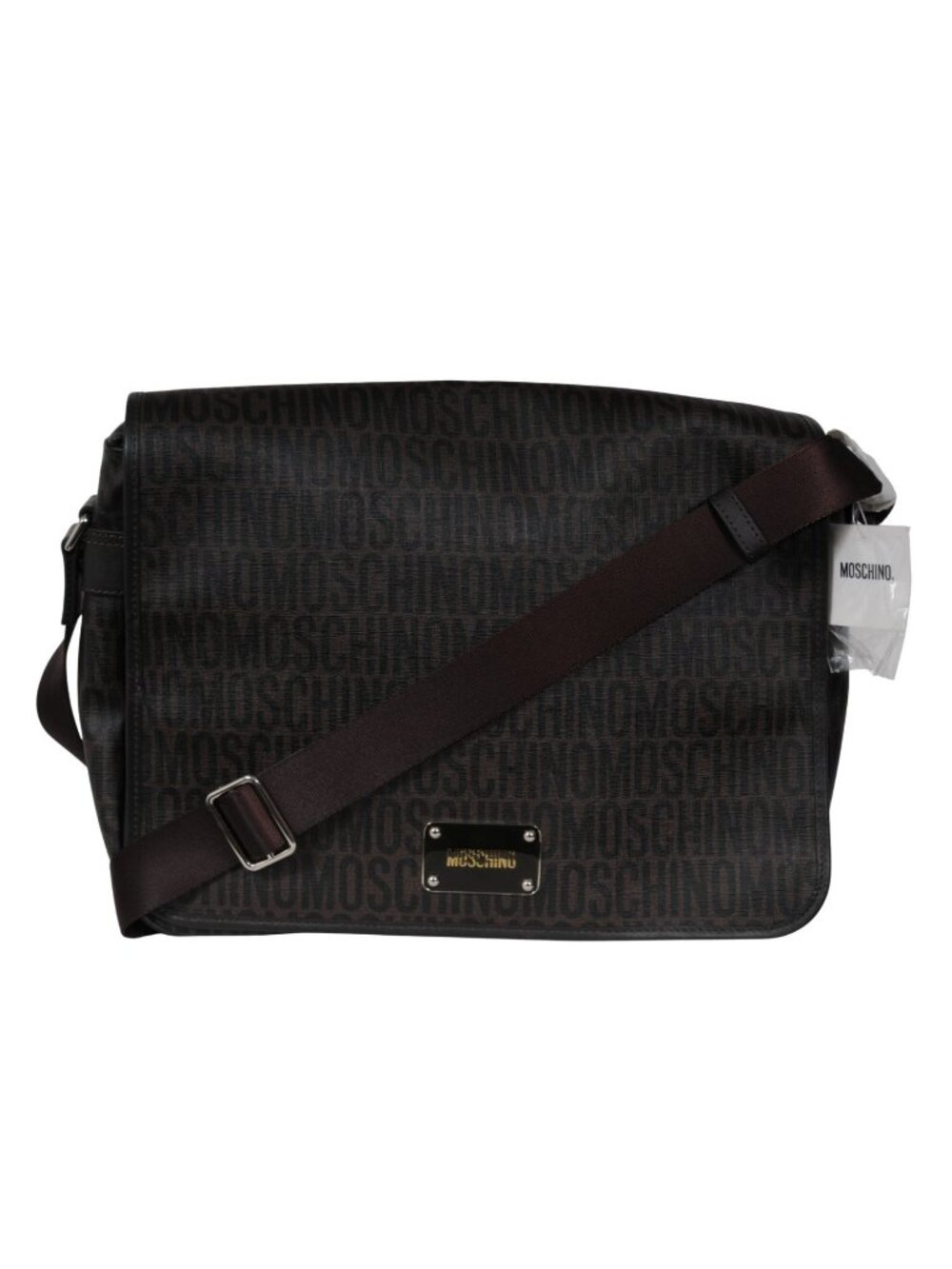 Moschino Messenger Bag Crossbody Laptop Brown Logo Carry Shoulder Travel Strap